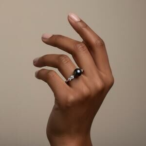 Genuine Pearl Ring S925 Sterling Silver Chocolate Purple Pearl Size 7 CZ Accents